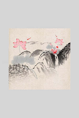 手绘中国风背景山水海报