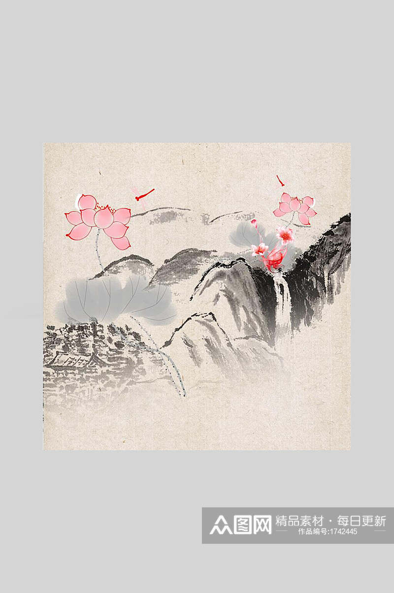 手绘中国风背景山水海报素材