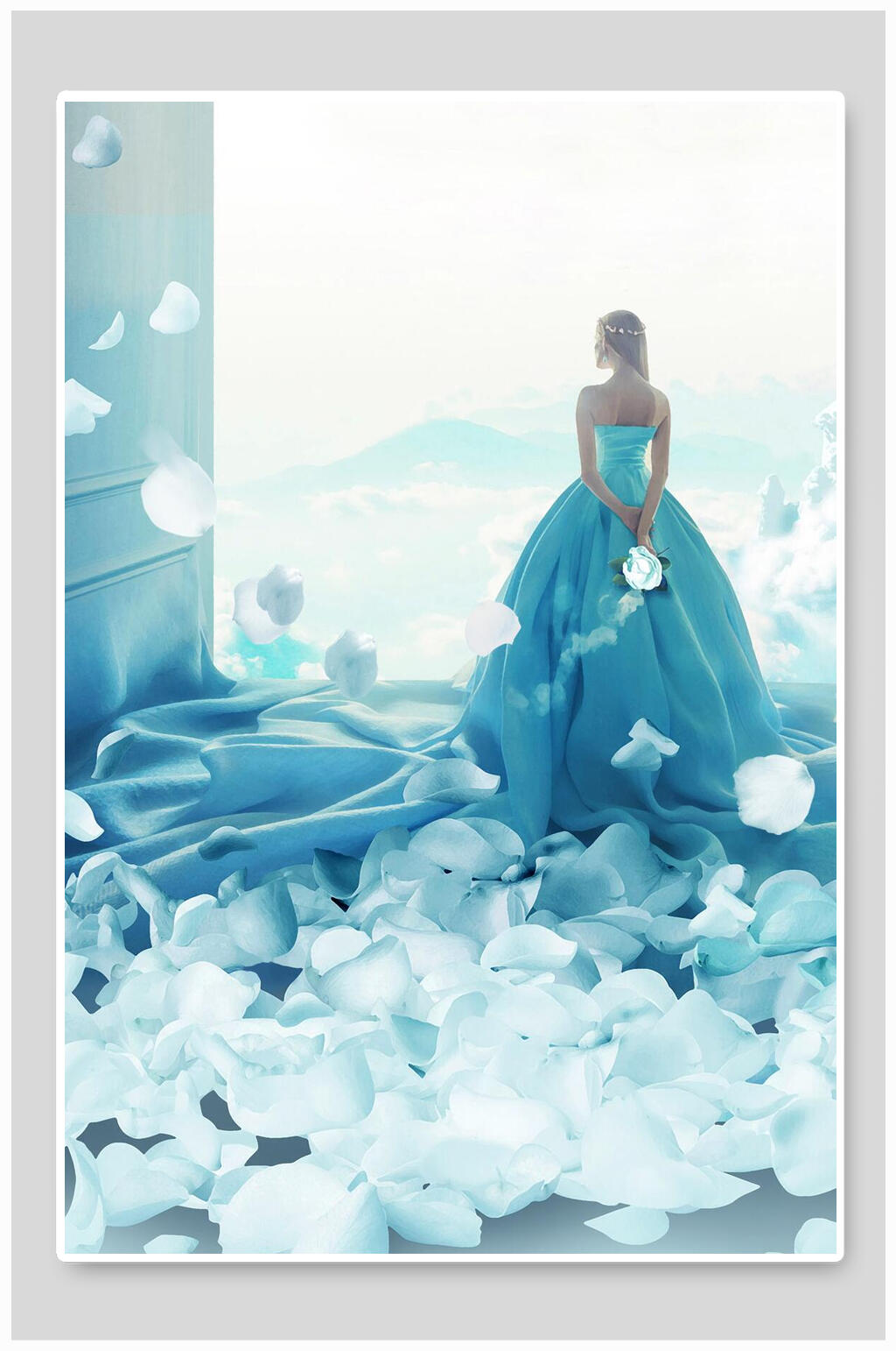 蓝色浪漫婚礼季结婚季展板背景素材素材