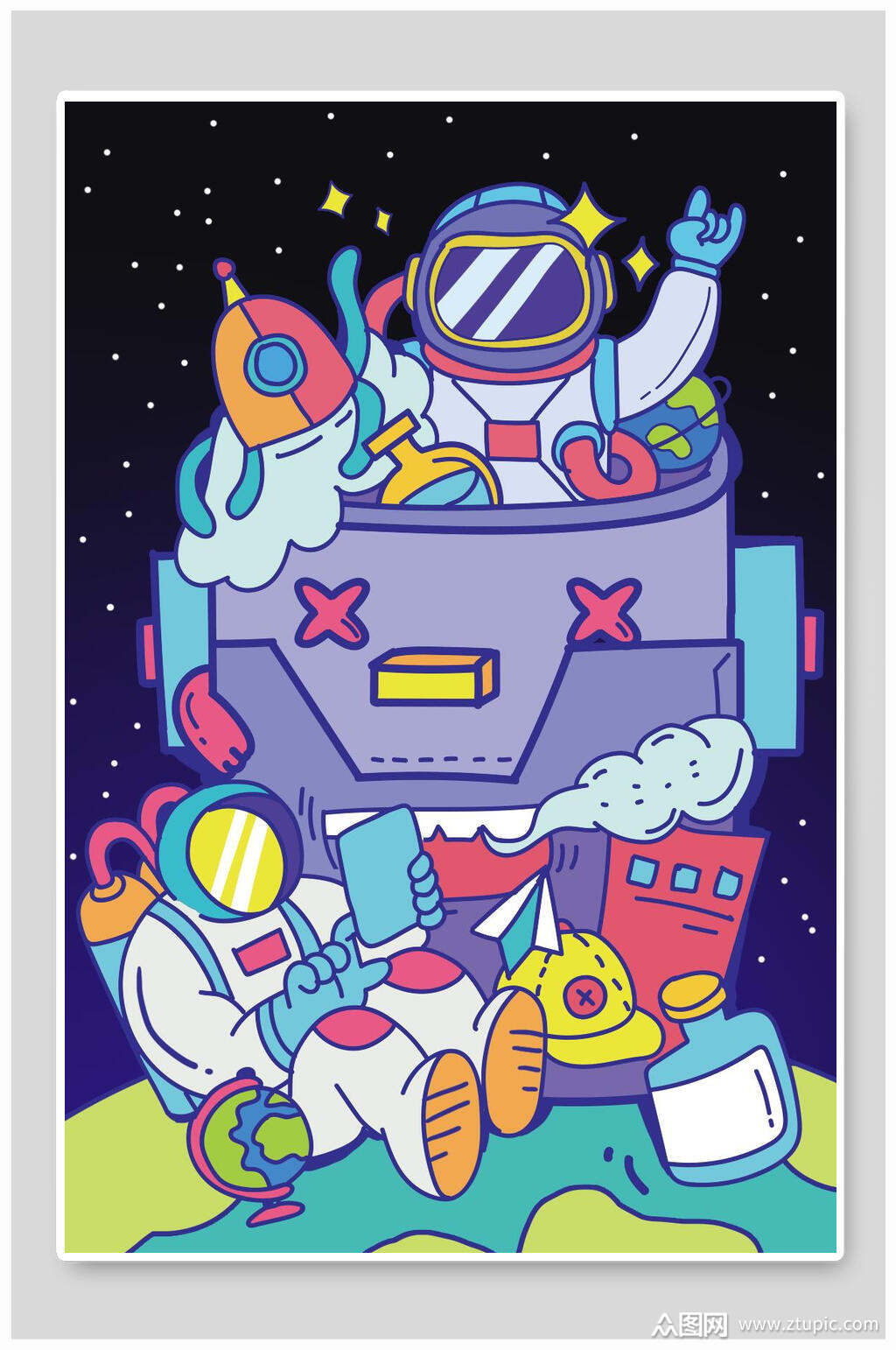 卡通涂鸦宇航员插画素材