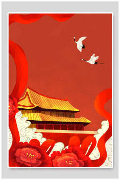 中式红金国庆节插画素材