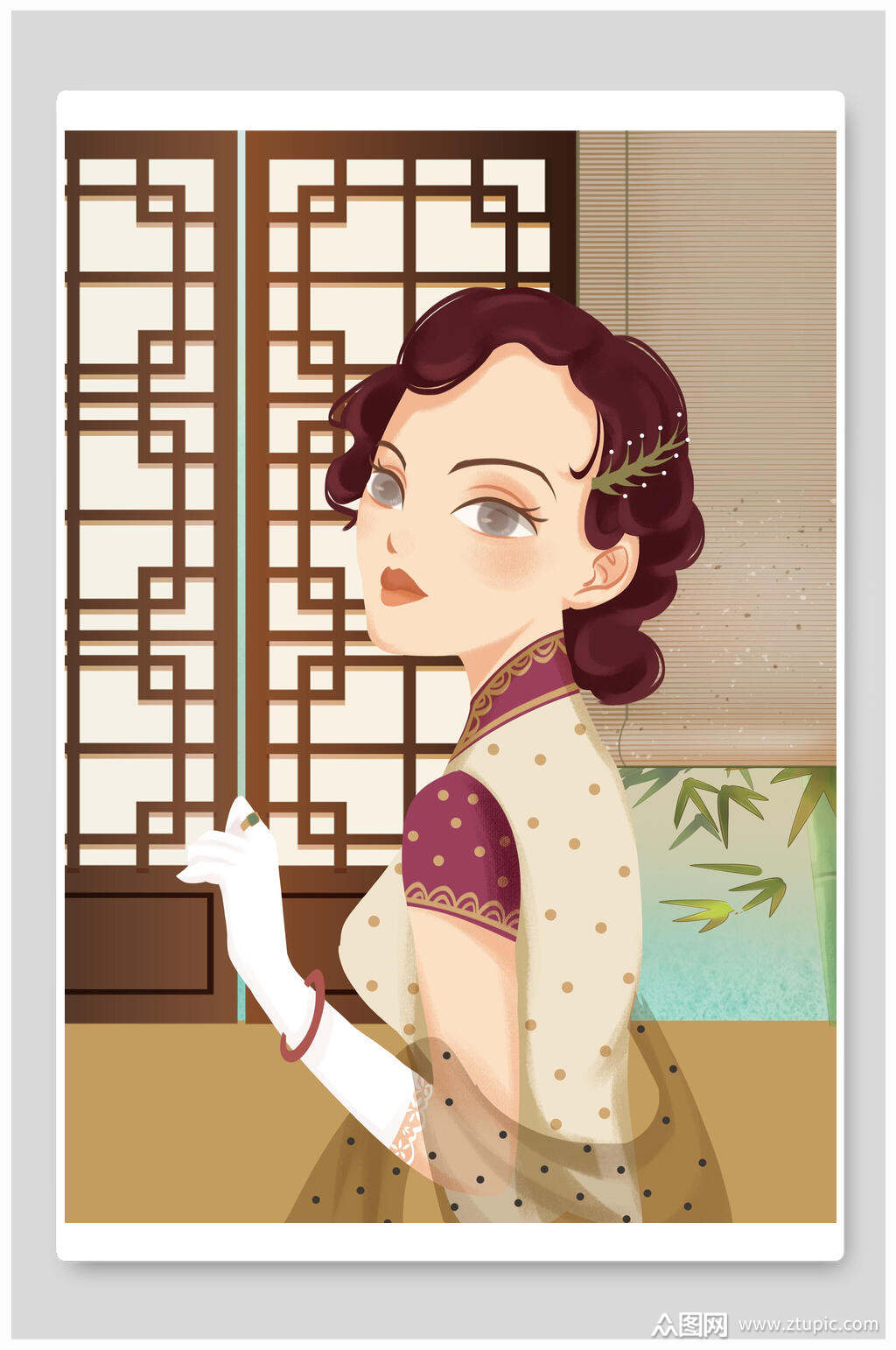 精致旗袍女子插画素材