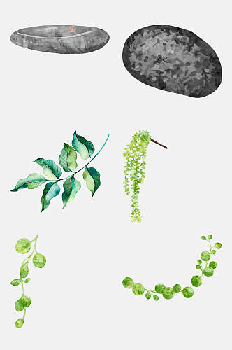 绿色水彩多肉植物免抠元素