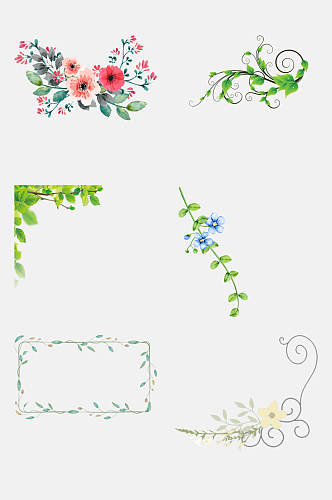清新创意花卉植物边框免抠元素