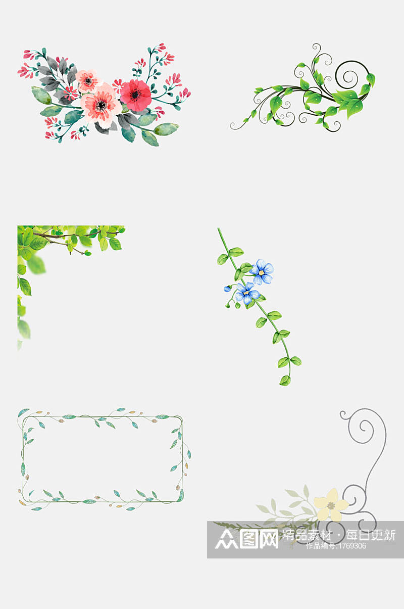 清新创意花卉植物边框免抠元素素材