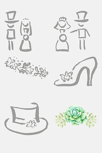 手绘水彩多肉植物婚礼鞋子免抠元素