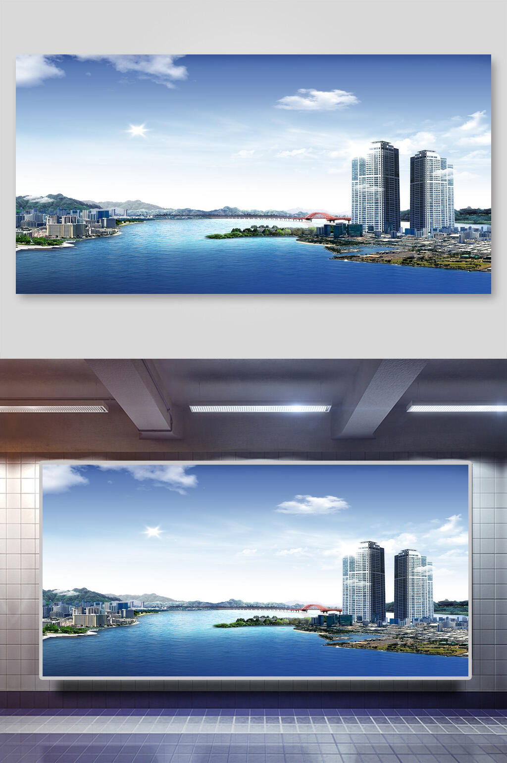 蓝天现代城市海岸背景素材
