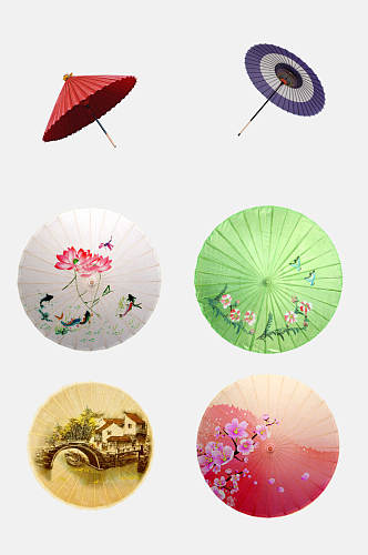 彩色图案古风雨伞油纸伞免抠元素