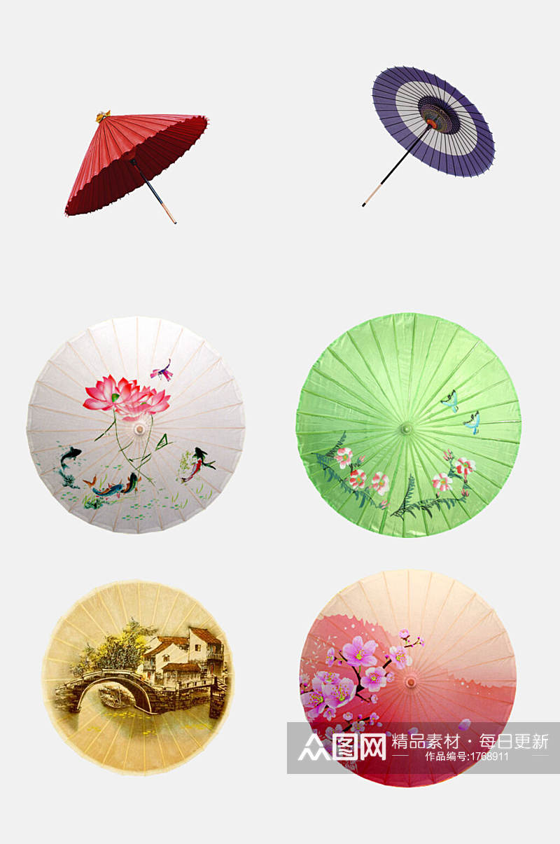 彩色图案古风雨伞油纸伞免抠元素素材