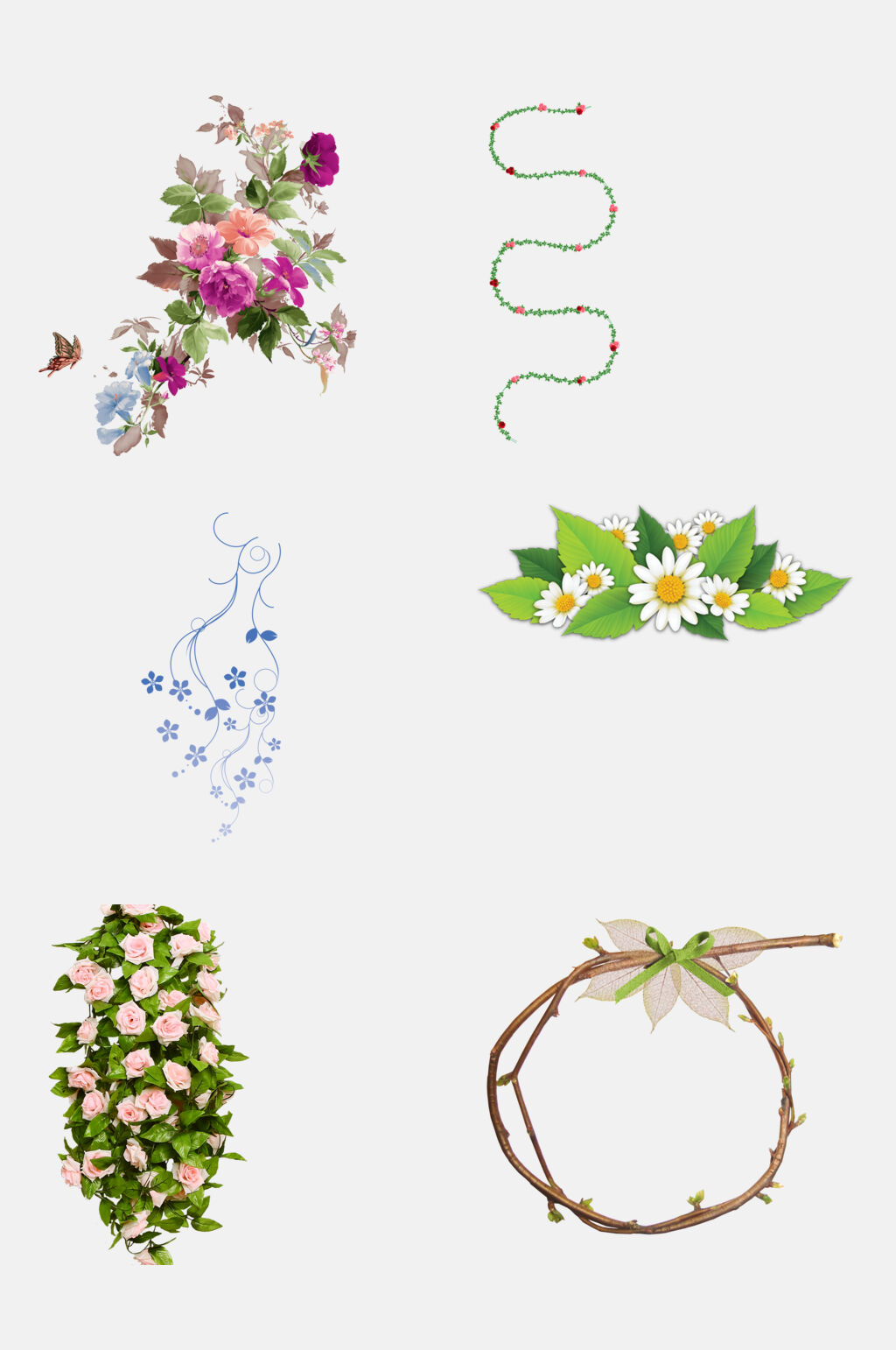 清新唯美花卉植物边框免抠元素素材
