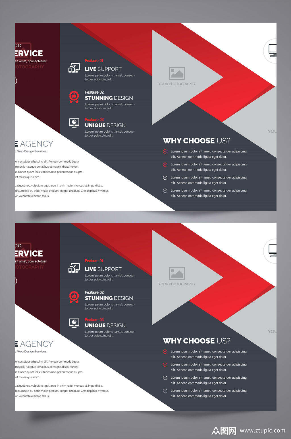 三角形红色三折页设计模板