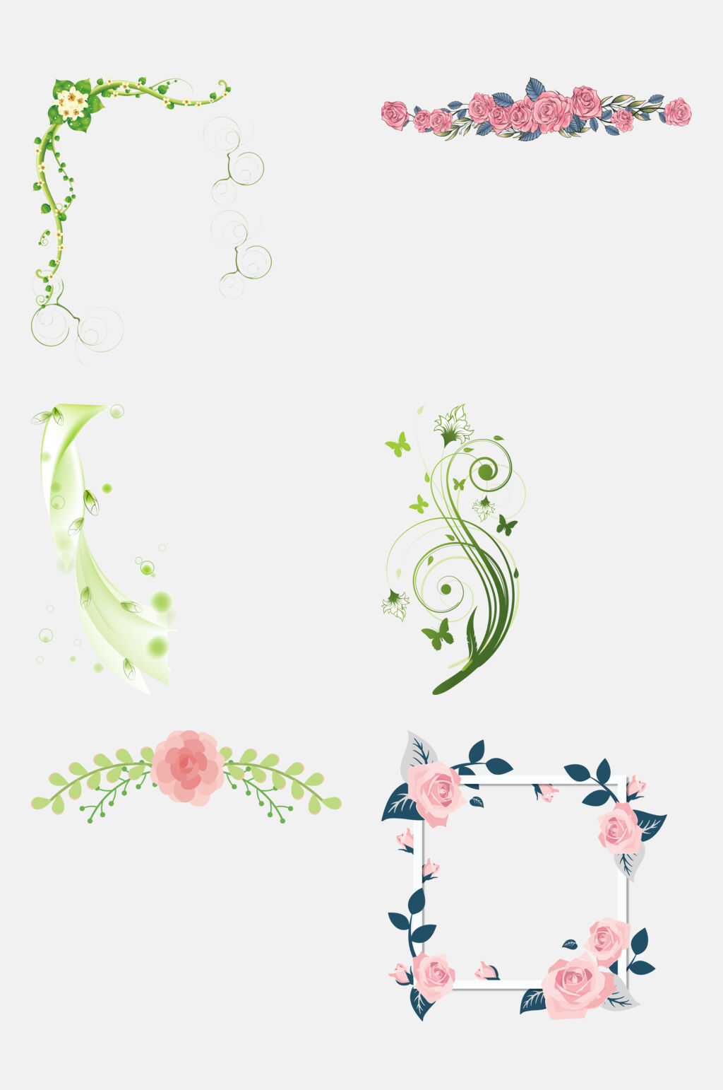创意简约绿色花卉植物边框免抠元素素材