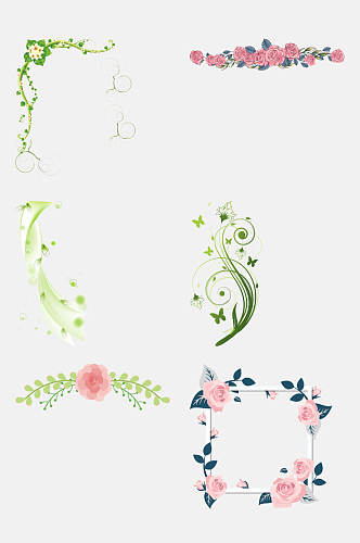 创意简约绿色花卉植物边框免抠元素