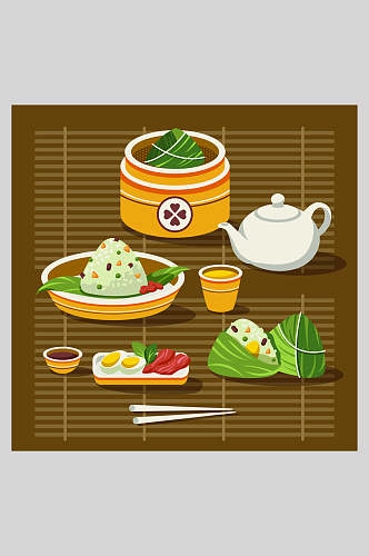 清新传统文化美食端午节插画素材