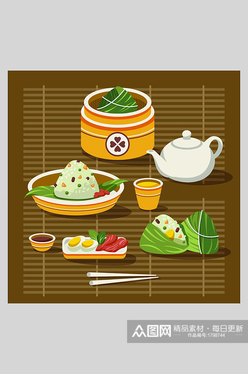 清新传统文化美食端午节插画素材素材