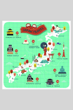 日本旅游日式风情旅游景点插画素材