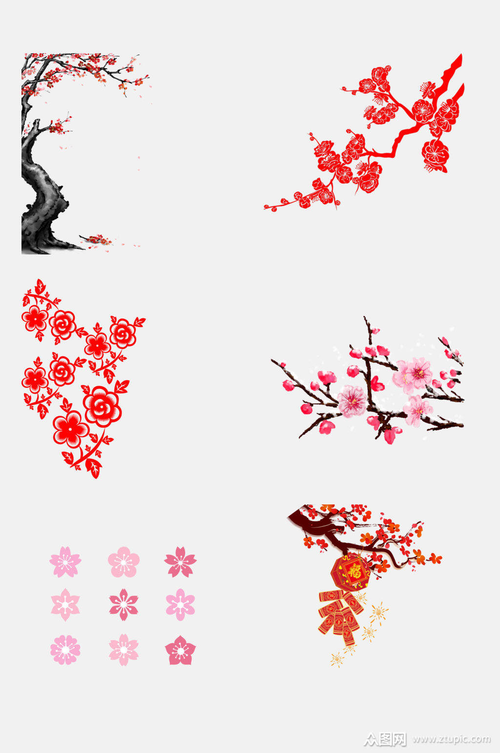 彩色漂亮梅花免抠设计元素