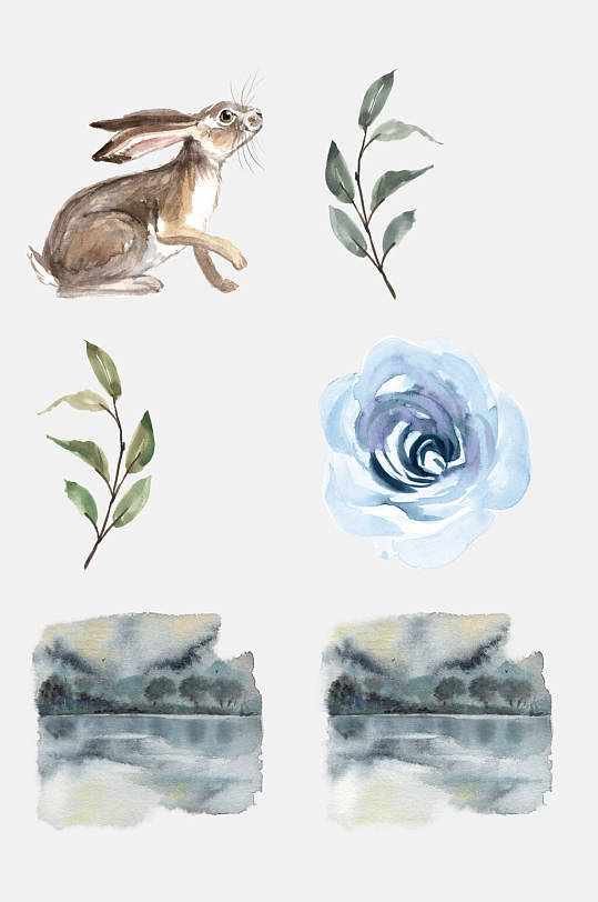 水彩动物花卉婚庆手绘边框免抠元素