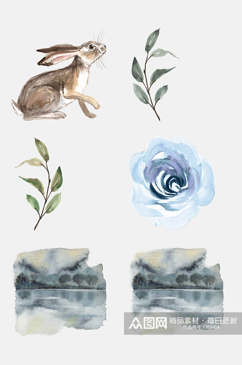 水彩动物花卉婚庆手绘边框免抠元素素材