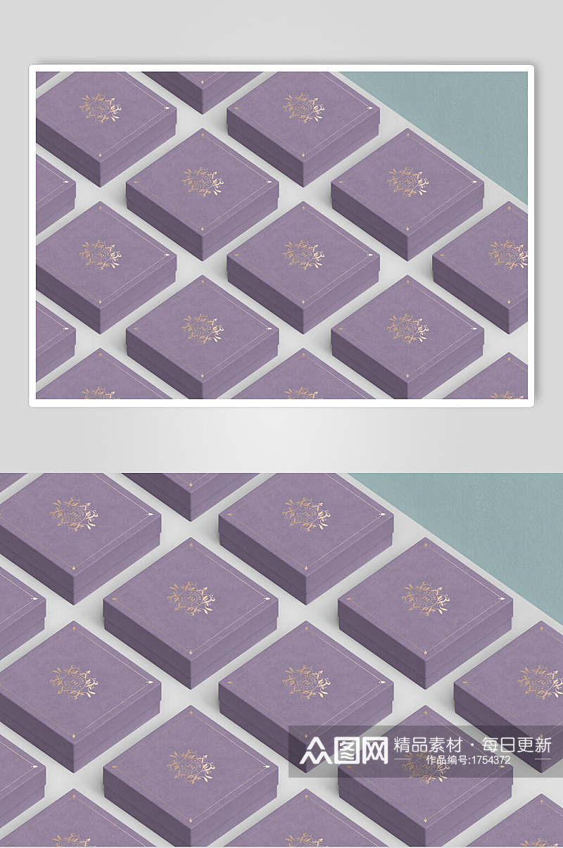 古风紫色高端盒子包装样机效果图素材