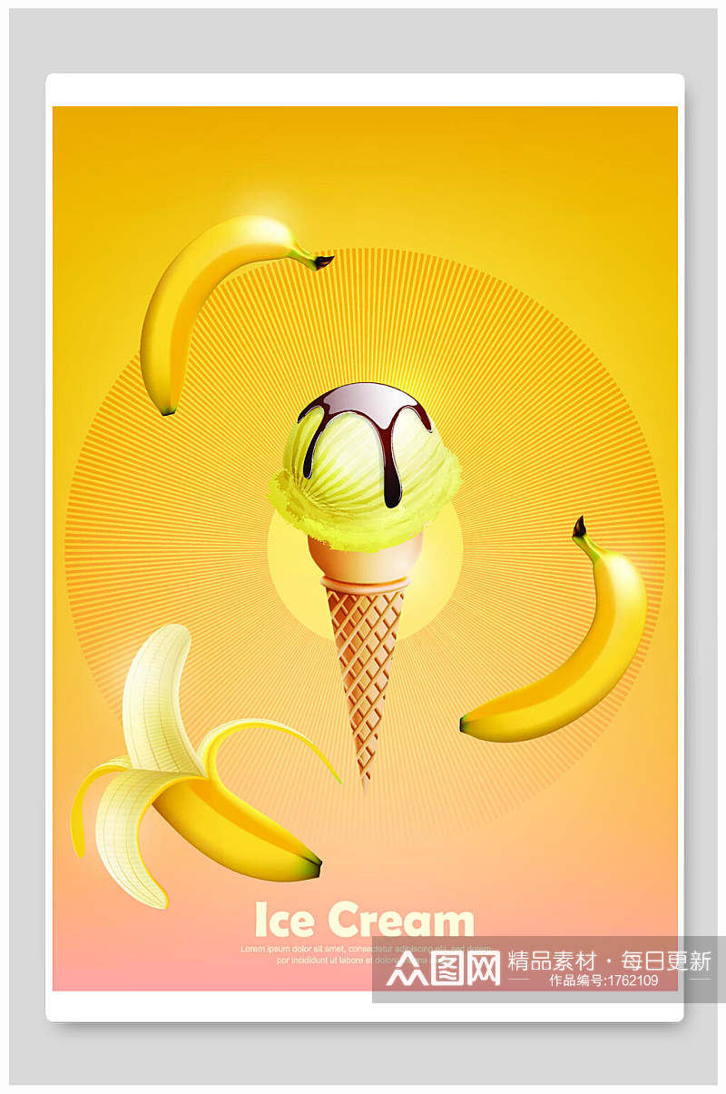 香蕉果味冰淇淋蛋筒海报背景素材