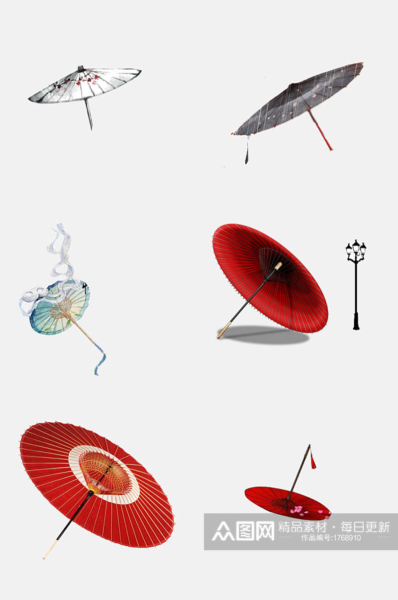 红色古风雨伞油纸伞免抠元素素材