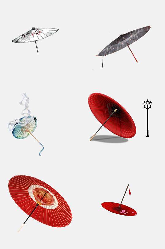 红色古风雨伞油纸伞免抠元素