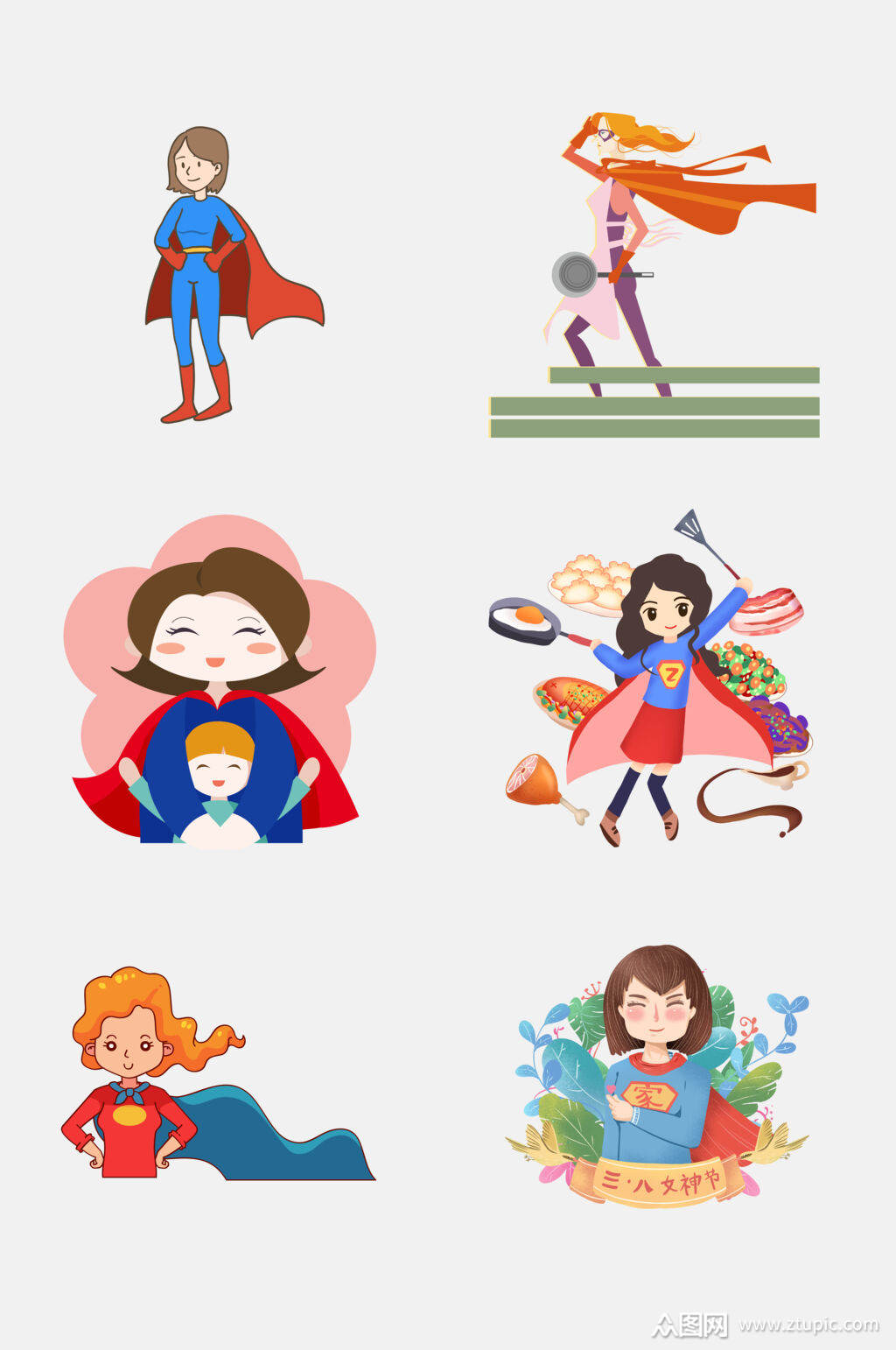 创意超人母亲节免抠插画元素