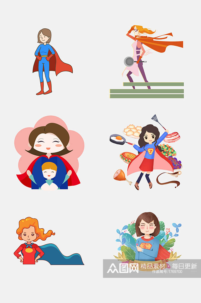 创意超人母亲节免抠插画元素素材