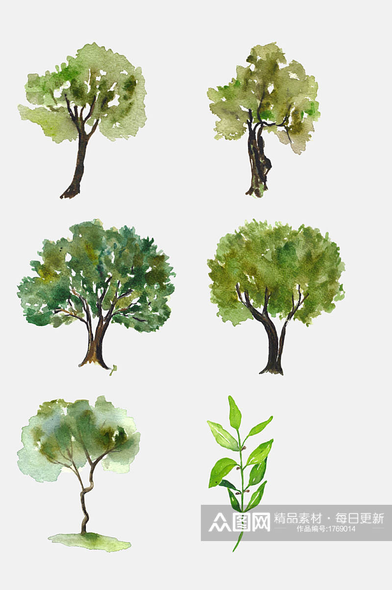 绿色树手绘水彩免扣素材