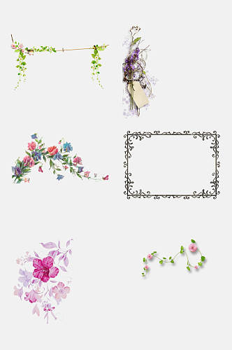 中式唯美花卉植物边框免抠元素