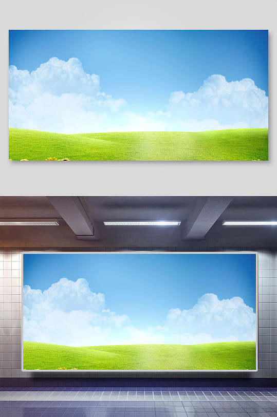 横版蓝天白云草地背景素材-众图网