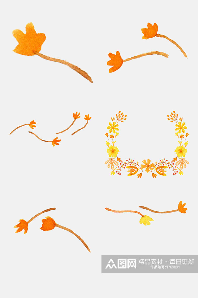 金黄植物细节秋季手绘植物免抠元素素材