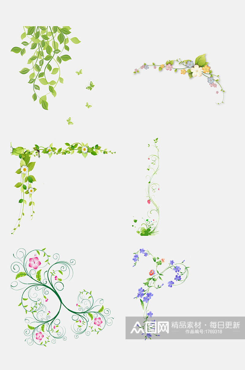 绿色花卉植物边框免抠元素素材