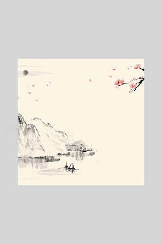手绘山河风光中国风背景海报