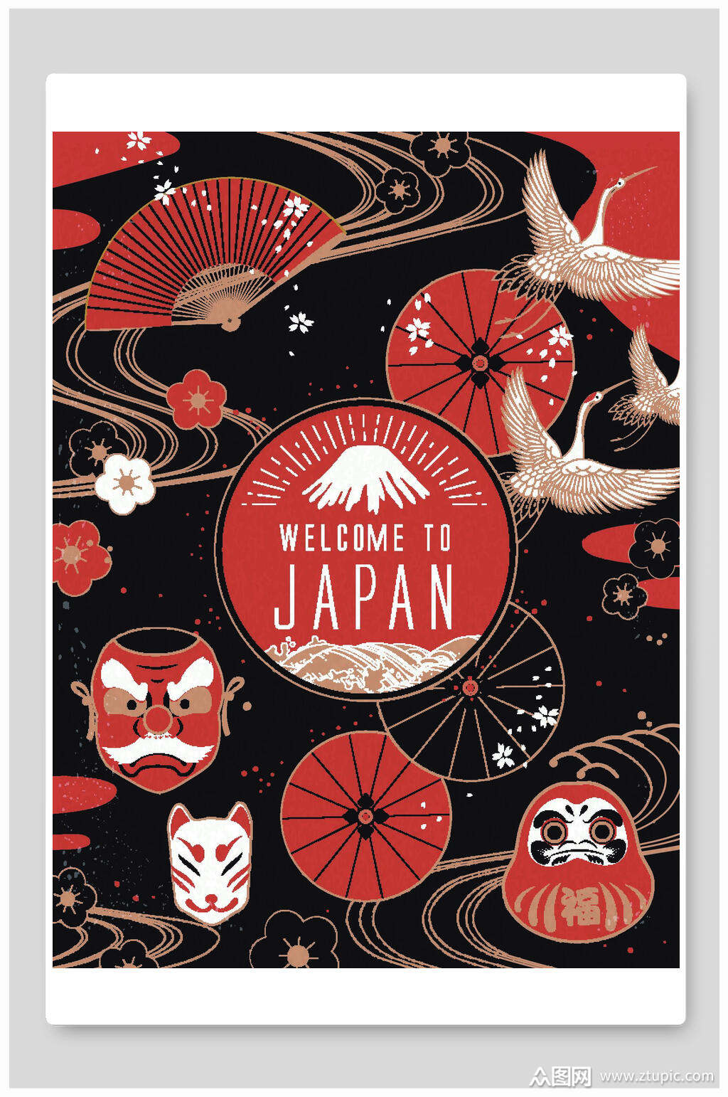 特色日本旅游日式风情插画素材素材