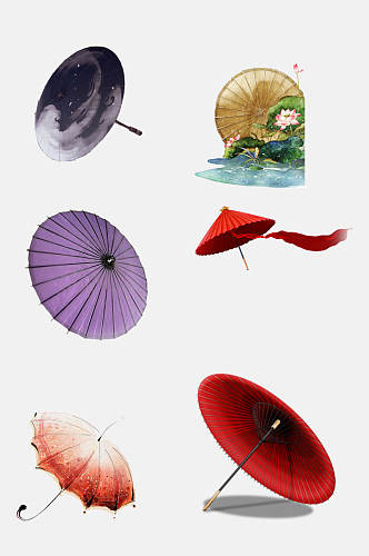 好看图案彩色古风雨伞油纸伞免抠元素
