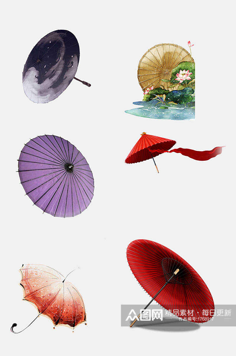 好看图案彩色古风雨伞油纸伞免抠元素素材