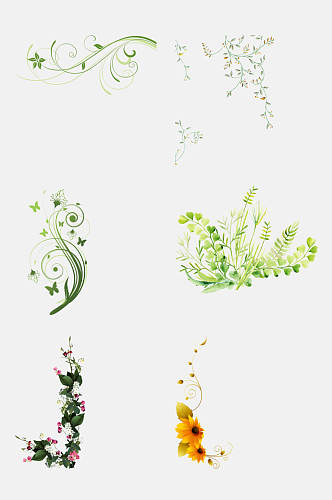 唯美绿色花卉植物边框免抠元素