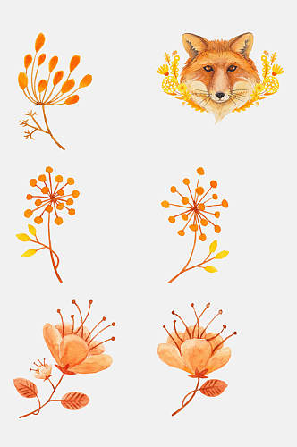 狐狸好看秋季手绘植物免抠元素