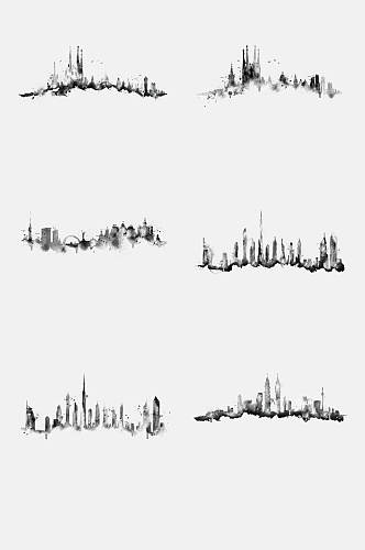 黑白趣味水彩水墨城市剪影