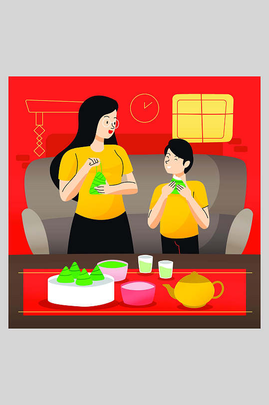 吃粽子粽香端午节插画素材