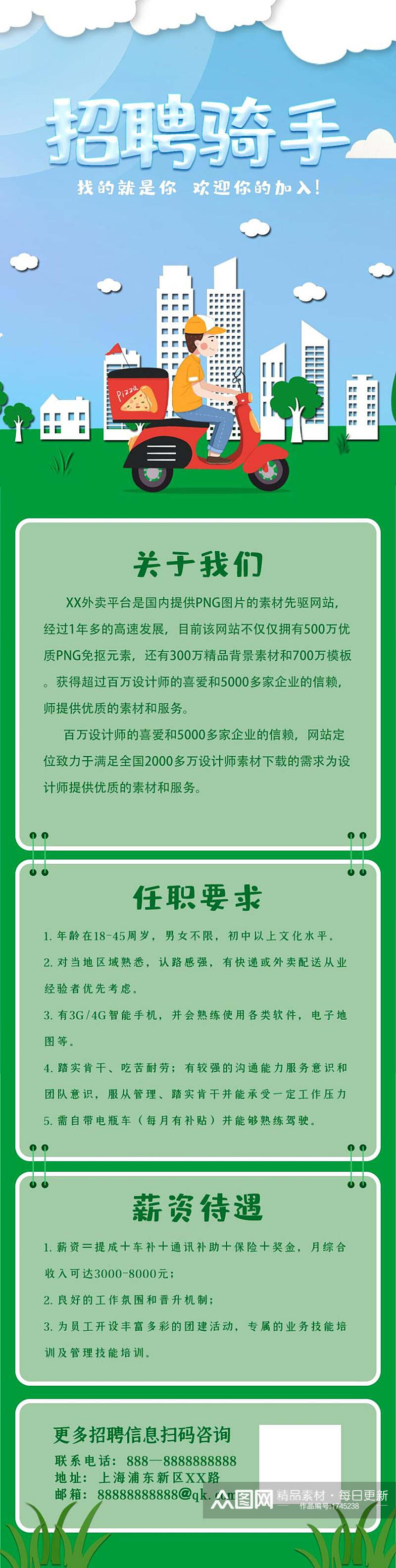 招聘骑手H5手机海报长图素材