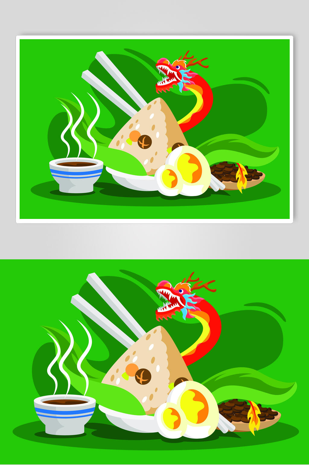 绿色端午节美食插画素材素材