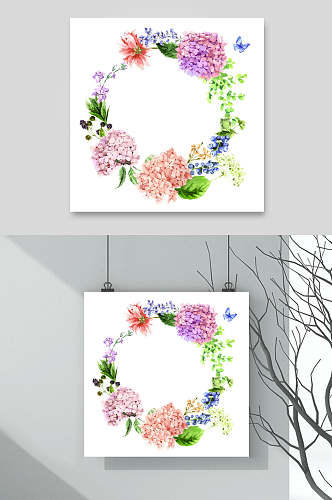 小清新浪漫手绘花卉植物图案元素素材