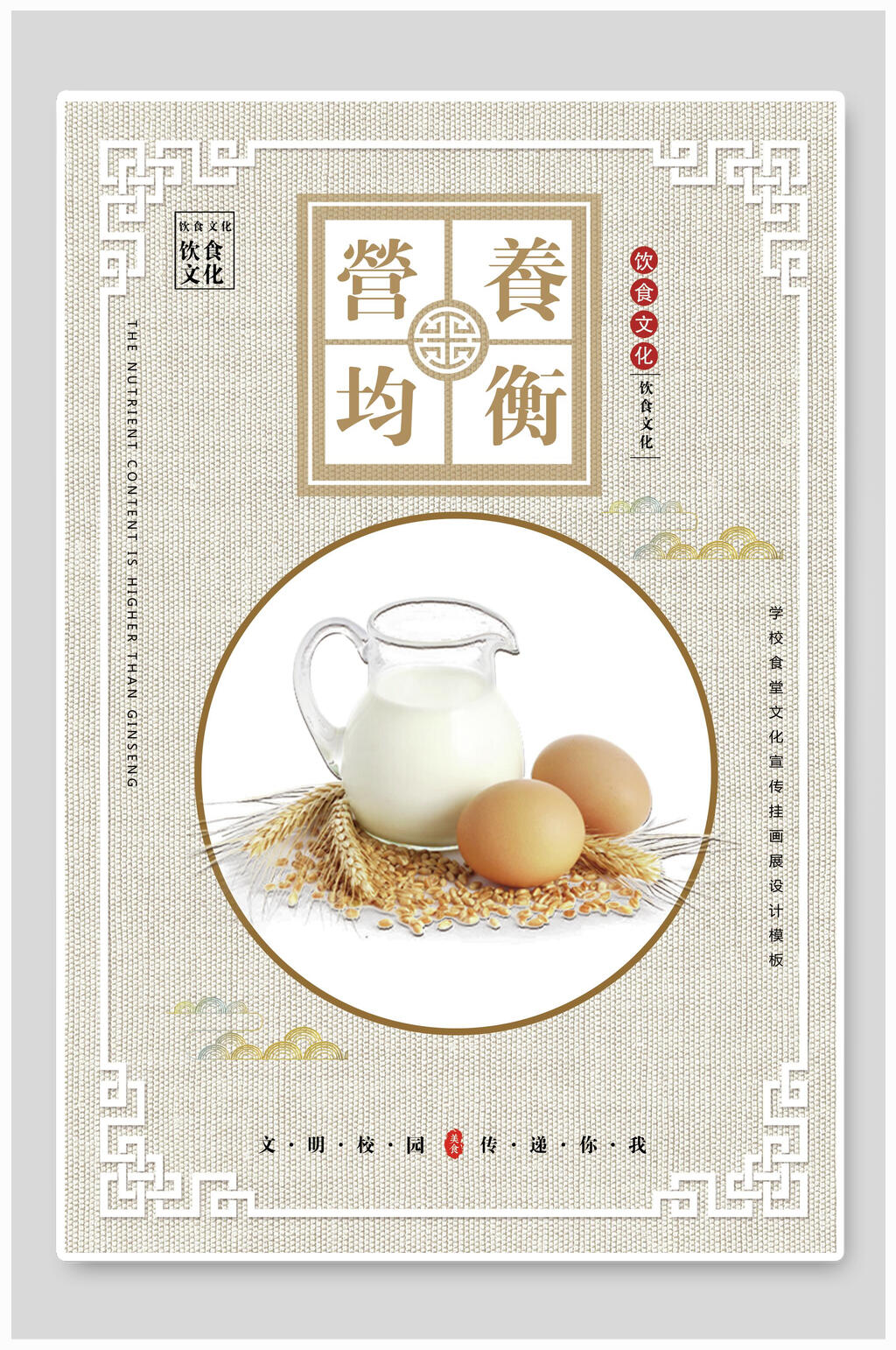 剪纸风古典营养均衡节约粮食光盘行动海报素材