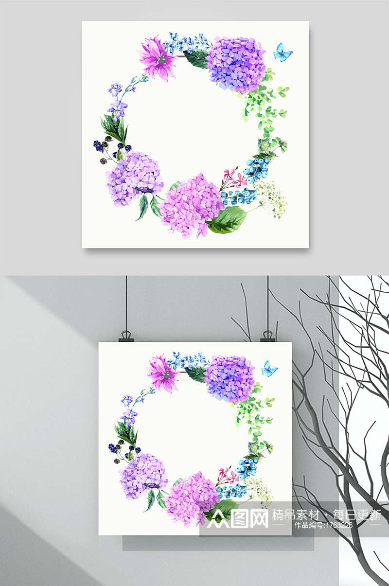 手绘紫色花卉植物图案设计元素素材