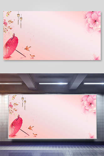 粉色唯美中国风水墨山水背景素材