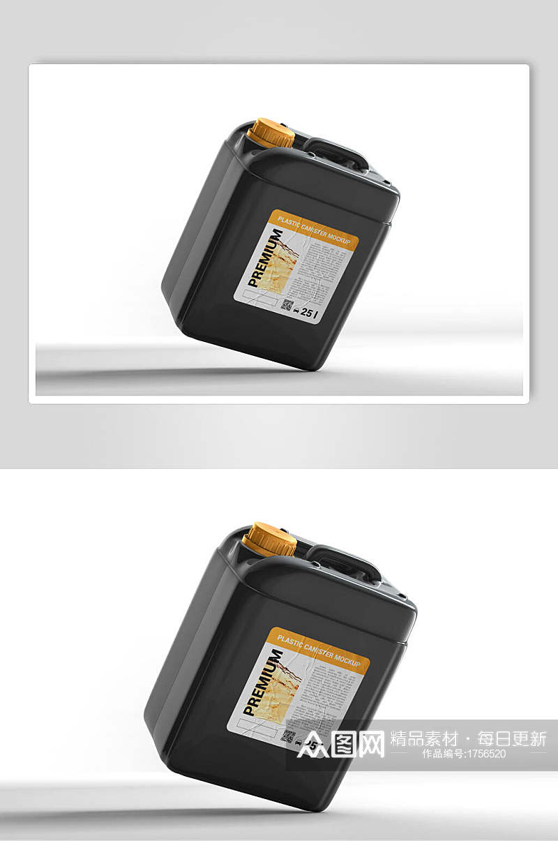 黑色汽油罐包装贴图样机效果图素材
