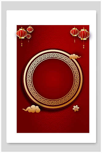 深红色圆环国风装饰新年喜庆背景